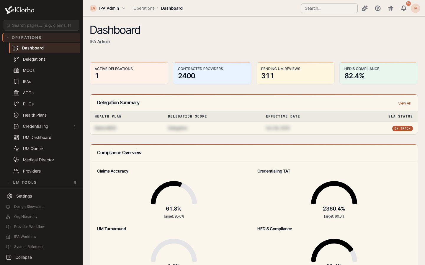 HMO Solution — main screen